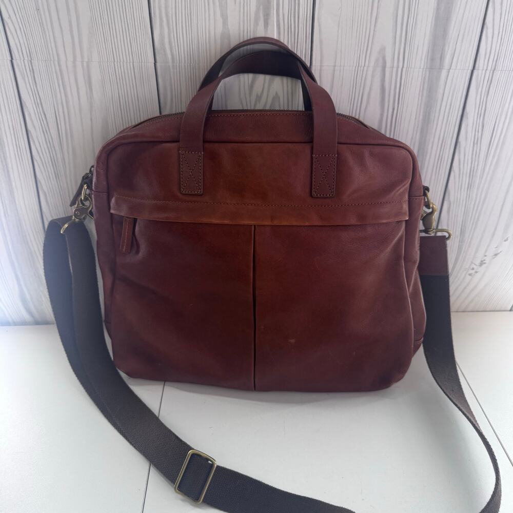 Vintage Fossil Brown Genuine Leather Messenger bag Laptop Briefcase w/Strap